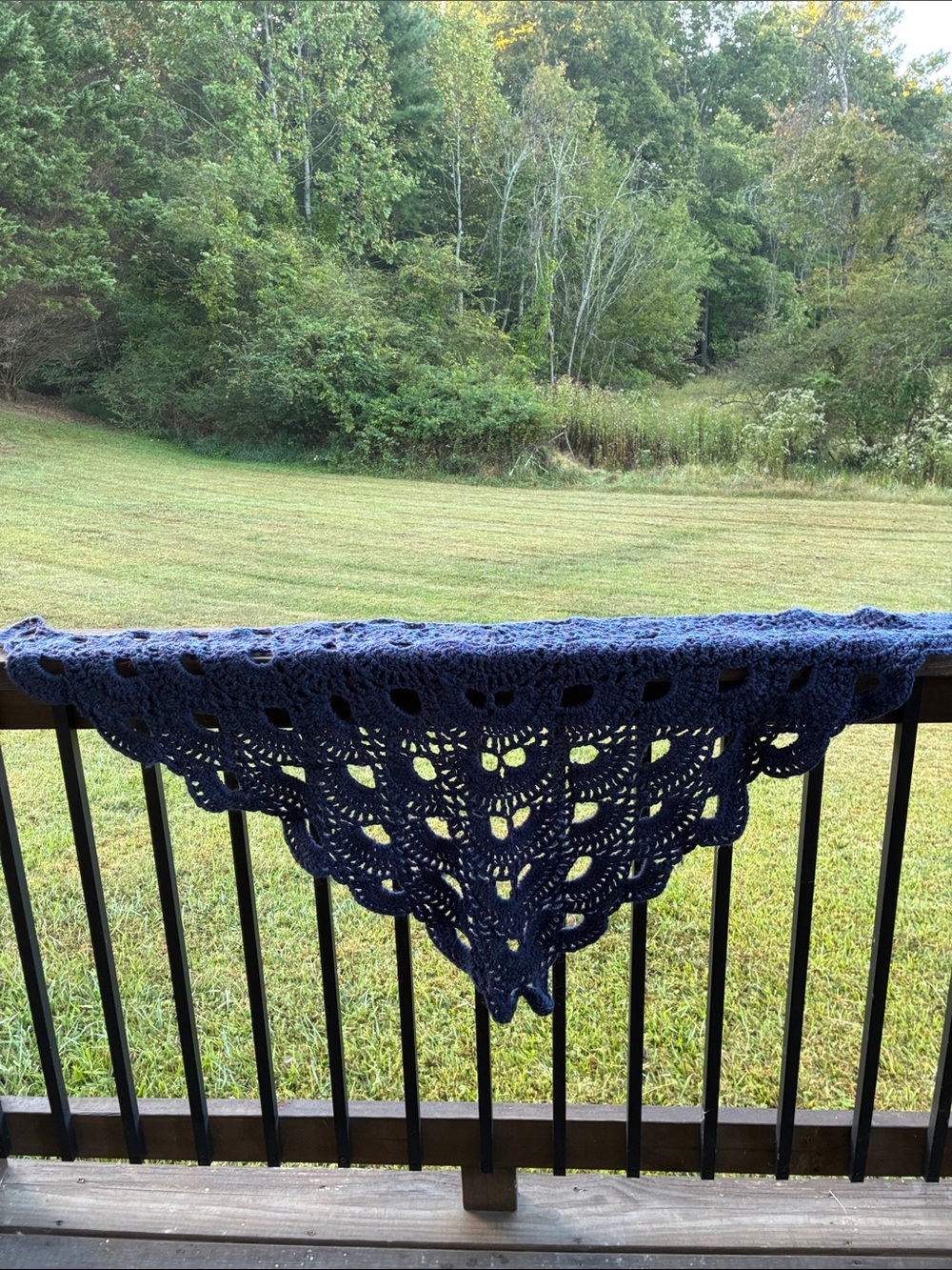 Handcrafted Navy Crochet Triangle Shawl